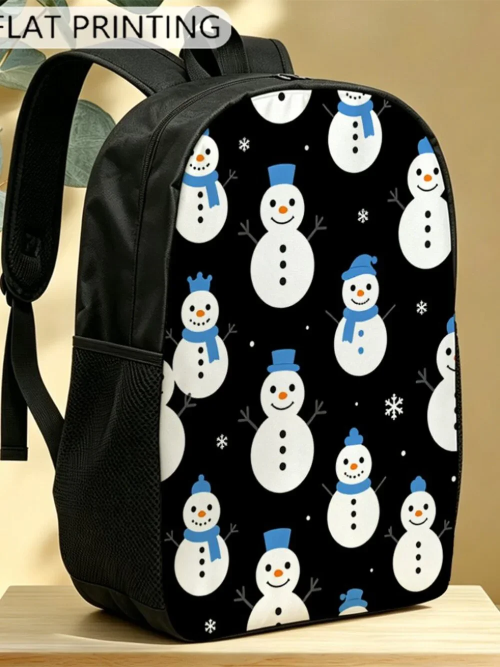Snowman Christmas Backpack, Winter Cute Snowflake Print Casual Daypack 17 Inch L
